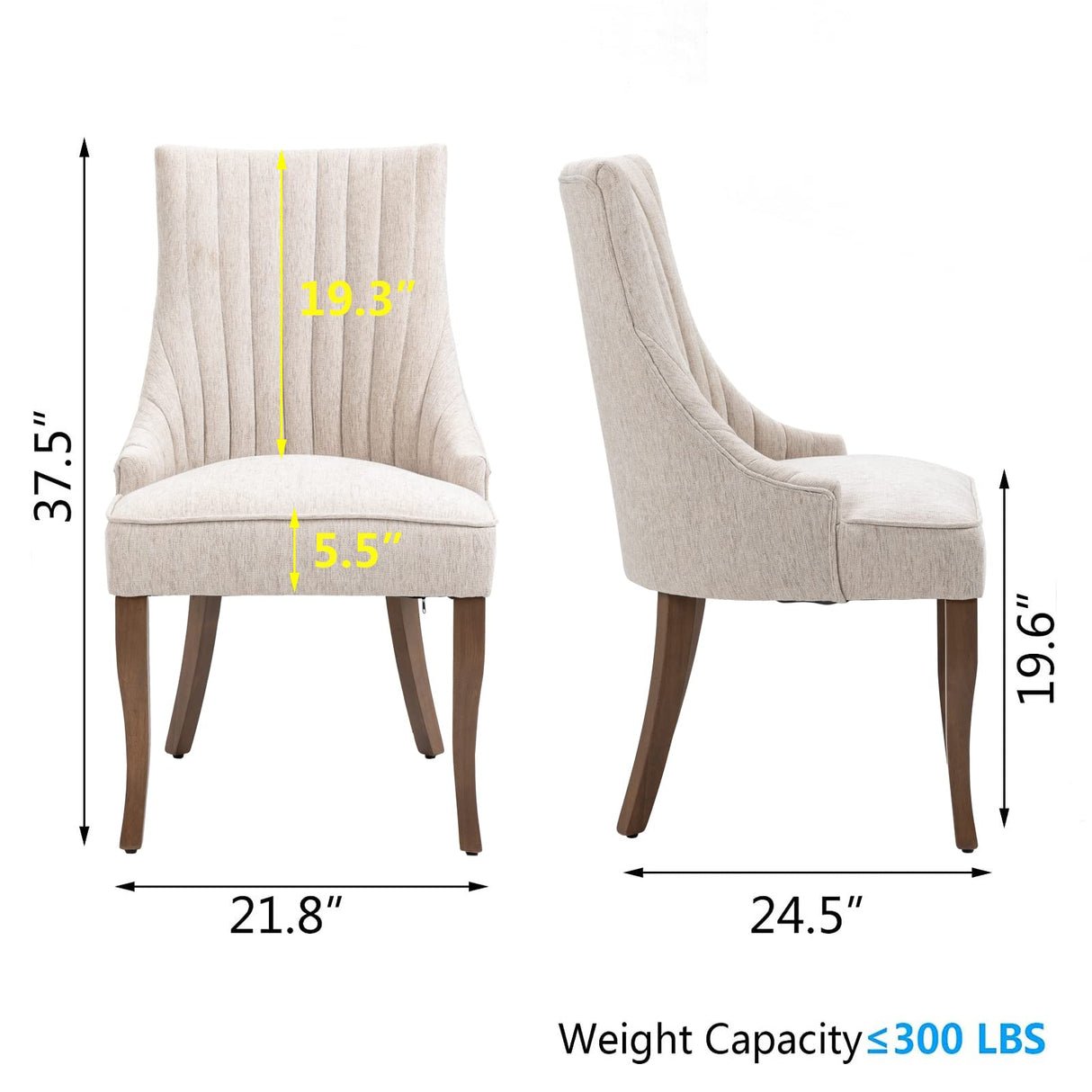 mikibama Linen Dining Chairs Set of 6 Channel Tufted Kitchen Dinner Chair Comfy Fabric Upholstered Accent Chair for Dining Room with Solid Wood Legs (beige 6pc) mikibama