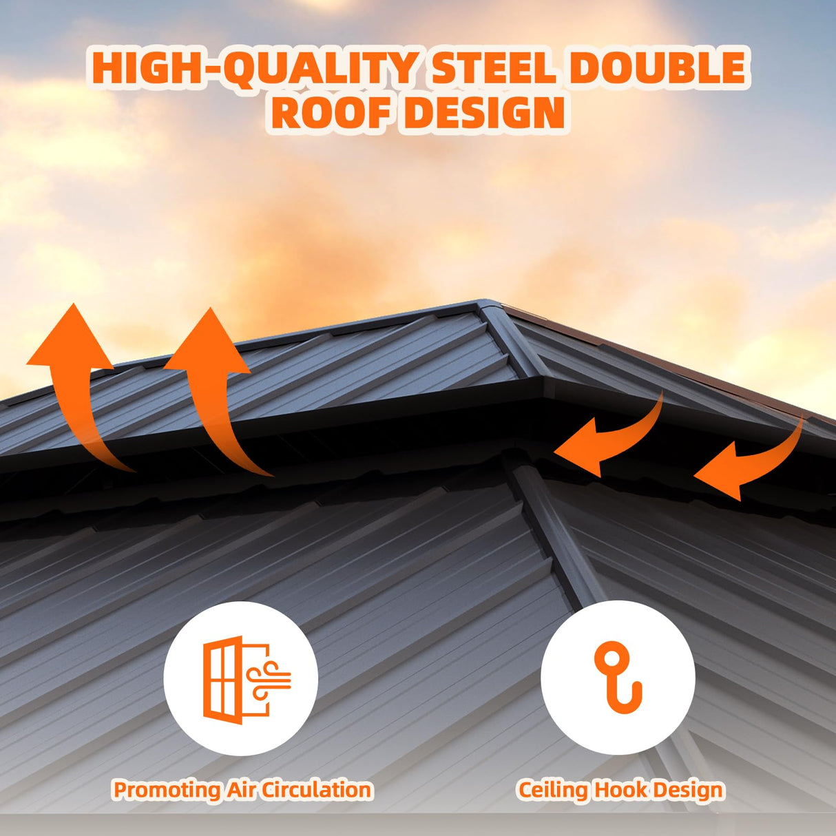 MELLCOM 12' x 20' Outdoor Hardtop Gazebo, Cedar Wood Framed Gazebo with Powder Coated Metal Roof for Gardens, Patios, Lawns,Vintage grey MELLCOM