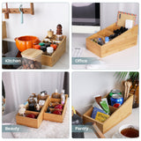 HTB 4-Section Snack Organizer with Removable Dividers for Kitchen, Cabinet, Office, Countertop, 2 Pack Bamboo Pantry Storage Organization for Spice Packets, Seasoning Pouches, Coffee Pods HTB