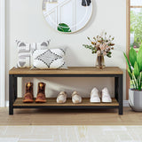 BON AUGURE Entryway Bench, Farmhouse Wooden Metal Entry Storage Bench, Rustic Shoe Benches with Shelf for Foyer, Mudroom, Bedroom, Hall, Entrance (Vintage Oak) BON AUGURE