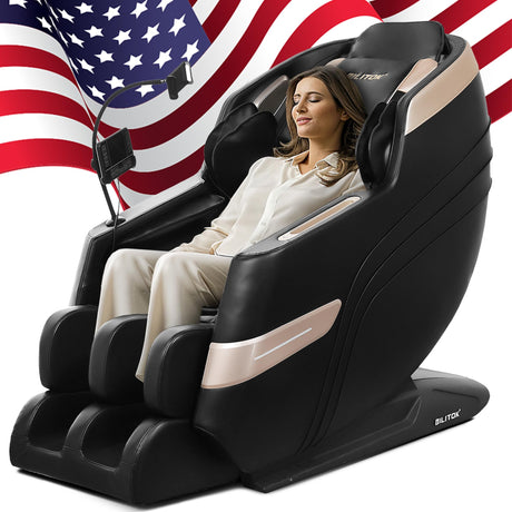BILITOK Zero Gravity Massage Chair, Full Body Recliner with Heating, Bluetooth Speaker, Airbags, Touch Screen, Phone Stand, Foot Roller, Black BILITOK