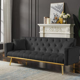 73" Modern Velvet Sofa Bed Futon,Convertible Sleeper Sofa Couch with 3 Angle Adjustable Backrest, Modern Loveseat with 4 Golden Metal Legs for Living Room and Bedroom (Black) oaaktu