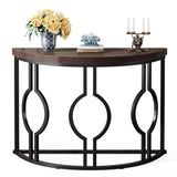 Tribesigns Half Moon Console Table for Entryway, 43 Inch Industrial Semi Circle Sofa Table with Geometric Base, Wood Accent Table for Living Room, Hallway, Foyer, Entrance, Rustic Brown Tribesigns
