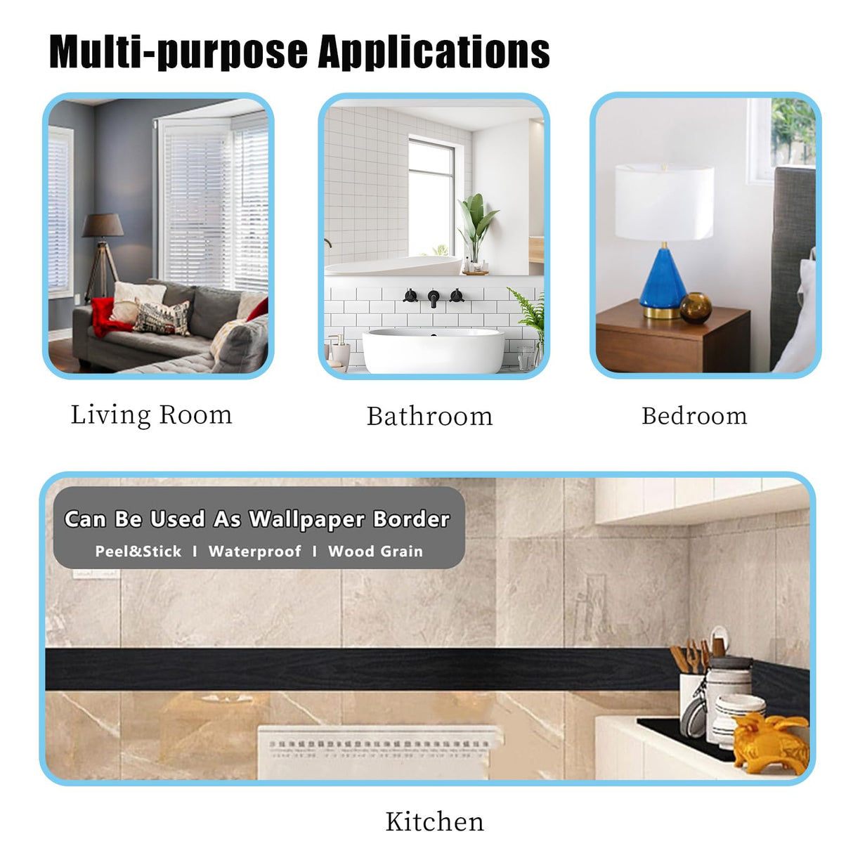 10M Black Wood Grain Removable PVC Waterproof Border Wall Decor Removable Self Adhesive Kitchen Bathroom Tiles Sticker Wallpaper 4.2x390 Teemall