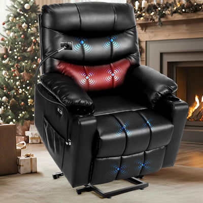 Himimi Power Lift Recliner Chair for Elderly, Adjustable Electric Recliner with 8-Point Vibration Massage, Lumbar Heating, Remote Control, Cup Holders, USB & Type-C Ports (Black)
