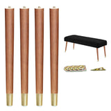 XBurmo Mid Century Table Legs,16'' Angled Tapered Solid Wood Table Legs for Stool Bench,Legs for Furniture set of 4 with Gold Metal Edge Mounting Plates XBurmo