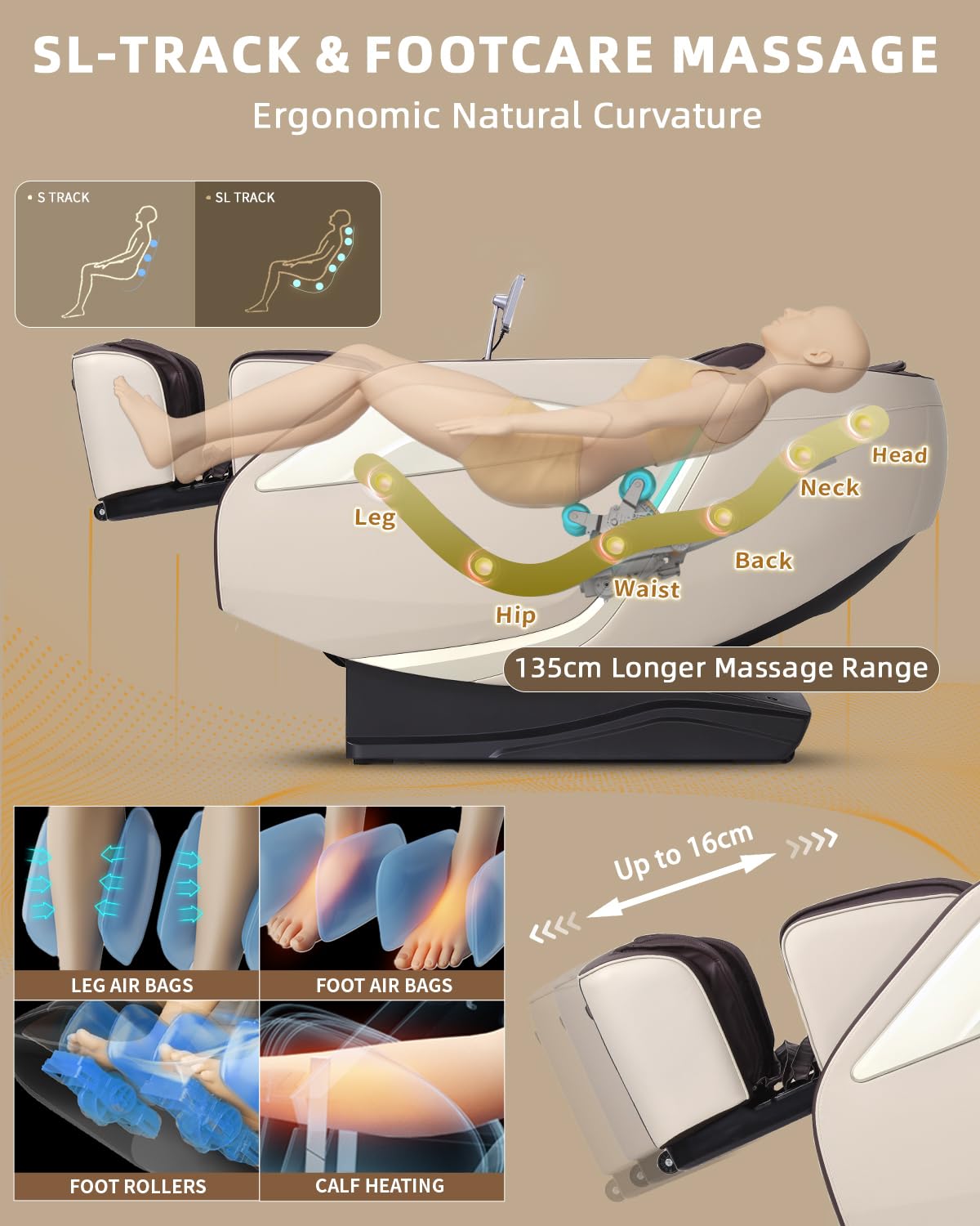 RelaxRelife Full Body Zero Gravity Massage Chair with Body Scan 4D Intelligent Shiatsu Strecth Massage, Back/Leg Heated with AI Voice Control Bluetooth Speaker Airbags SL Track Massage Coffee RelaxRelife