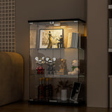 FANYUSHOW Glass Display Cabinet with LED Light, 2 Doors and Lock, Quick-Install Style 3-Shelf Curio Cabinet 5mm Tempered Glass Bookshelf for Living Room, Bedroom, 49" H x 32''L x 14''W (Black) FANYUSHOW