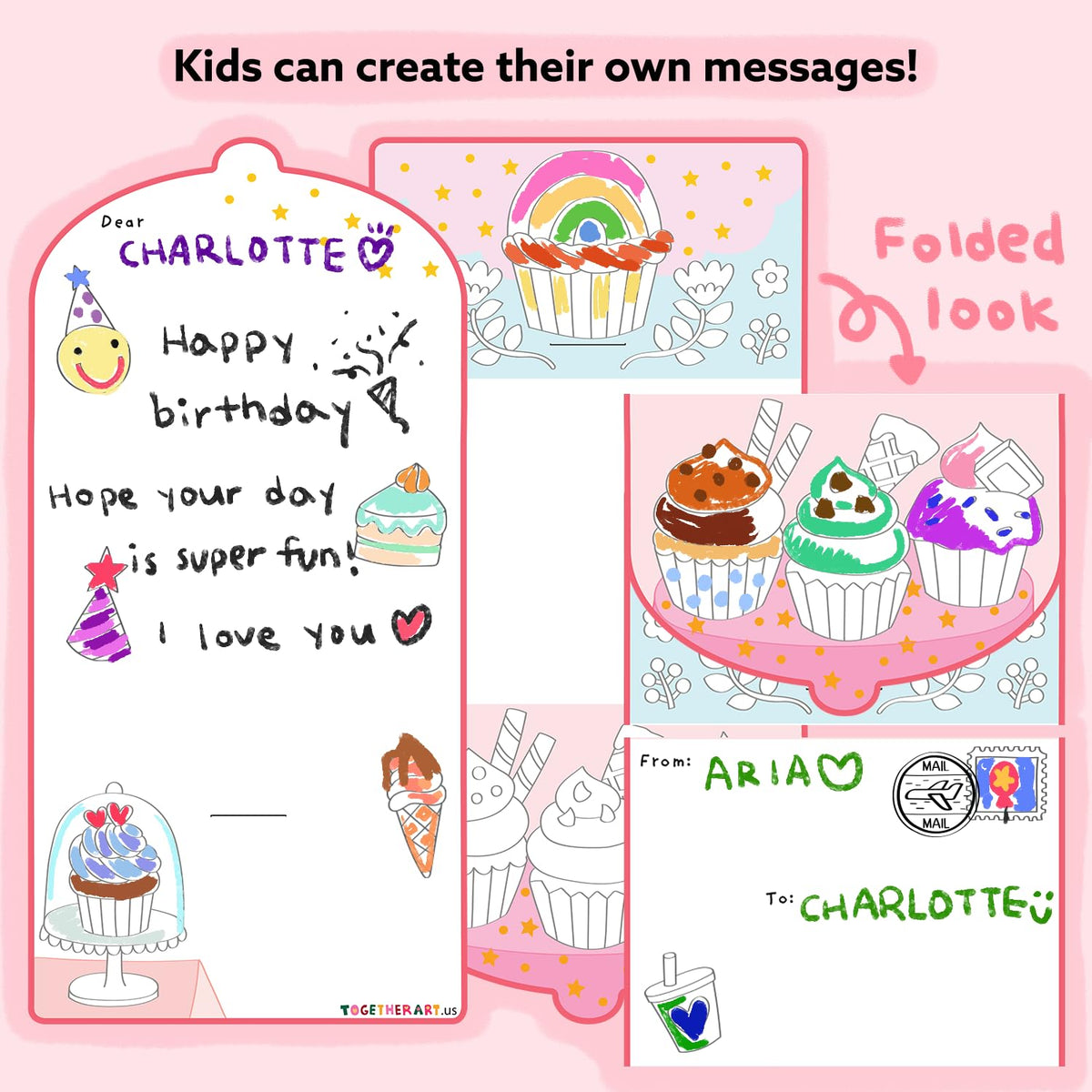 Together Art Happy Birthday Card Art Kit – DIY Sticker Coloring Craft Kit for Kids | DIY Color Your Own Stickers & Create Your Message | Birthday Card Coloring Sheets & Art Activity Gift Together Art