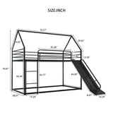 EMKK Twin Over Twin Bunk Bed with Slide and Ladder, Junior House Low Bunk Bed Metal Bunkbeds w/Safety Guardrail for Girls, Boys, Floor Bunk Bed, No Box Spring Needed, Easy to Assemble EMKK