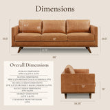 POLY & BARK Nolita 85" Sofa – Cognac Tan Full-Grain Pure-Aniline Italian Leather, Feather-Down Cushioning, Solid Rubberwood Base & Legs POLY & BARK