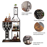 PUDDINER Wine Rack Freestanding Floor, 11 Bottle Wine Racks with Tabletop, Hanging Wine Glass Holder, 5 Tier Wine Bakers Rack, Bar Table Countertop, Wine Storage Shelf for Home, Bar, Kitchen, Brown PUDDINER