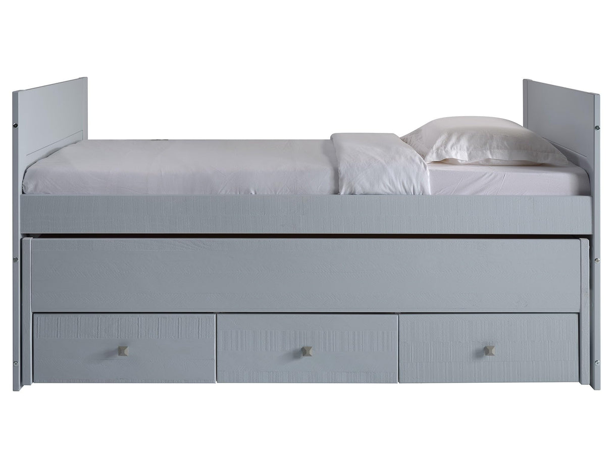 Bedz King All in One Twin Bed with Twin Trundle and 3 Built in Drawers, Breezy Blue Bedz King