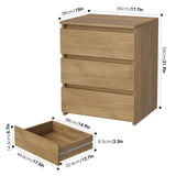 FOTOSOK Nightstand with 3 Drawers, Wood Bedside Table Night Stand for Bedroom with Cut-Out Handle, Sofa Side Table 3 Drawer Nightstand for Bedroom, 17.7W*15D*21.7H, Natural Wooden Grain FOTOSOK