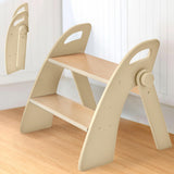 Reeple Wooden Step Stool, 300 lb. Load Capacity, with Safety Non-Slip Pads and Handles, Bamboo Step Stool for Bathroom and Kitchen, Children's Double Height(Log Color) Reeple