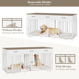 HOSTACK Double Dog Crates Furniture, 71" Wide Indoor Dog Kennel with 3 Drawers, Farmhouse Dog Cage for 2 Large/Medium Dogs, Heavy Duty Dog Crate with Removable Room Divider, Wooden Pet House, White HOSTACK