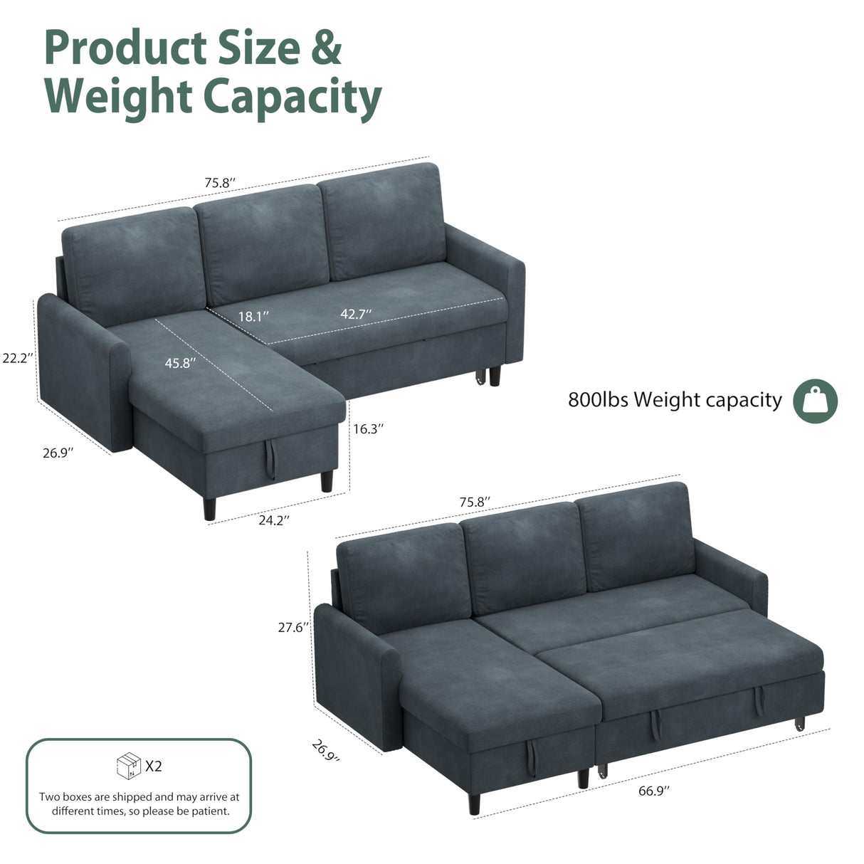 Shintenchi Sofa Couch, Pullout Sofa Bed,2 in 1 Pull Out Couch Bed with Storage Chaise for Living Room,Sleeper Sofa Couches Linen Sectional Sofa Shintenchi