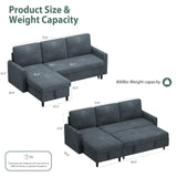 Shintenchi Sofa Couch, Pullout Sofa Bed,2 in 1 Pull Out Couch Bed with Storage Chaise for Living Room,Sleeper Sofa Couches Linen Sectional Sofa Shintenchi