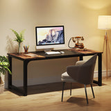 LITTLE TREE 63 Inch Large Executive Computer Office Desk, Brown+Black LITTLE TREE