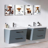 Framed Bathroom Decor Wall Art,Funny Highland Cow in Bathroom,Rustic Farmhouse Bathroom Wall Art,Funny Bathroom Wall Decor Signs,Cute Animal Art Prints for Bathroom(Framed,8x10inx4pcs) TWNSLLA