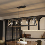 Espird Farmhouse Dining Room Light Fixture - 5 Light Matte Black Rectangle Light Fixture with Adjustable Height & Thickened Metal Dining Table Fixture Chandeliers for Dining Room&Kitchen Island Espird