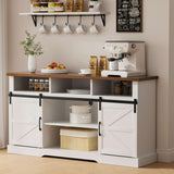 SYESWAY Farmhouse Coffee Bar, 58”Coffee Bar Cabinet with Sliding Barn Door and Adjustable Shelf, Kitchen Buffet Cabinet with Storage for Kitchen, Dining Room, Living Room, White SYESWAY