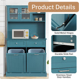Ayiseedmid Tilt Out Trash Can Cabinet, Kitchen Pantry Cabinet, Tilt Out Laundry Hamper Cabinet with Hideaway Drawer, Recycling Freestanding Dog Food Storage Cabinet in Blue Ayiseedmid