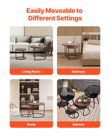 VEVOR Nesting Tables, Coffee Table Set of 2, 23.6 inch Round Coffee Table, Small Coffee Tables Night Stand with Metal Frame, for Living Room, Bedroom, Office (Brown & Black) VEVOR