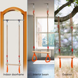 PELLOR Kids Trapeze Bar with Rings,Wooden Trapeze Swing Bar for Ninja Warrior Obstacle Course,Children's Swing Set Indoor Outdoor Garden,Yard,Playground PELLOR