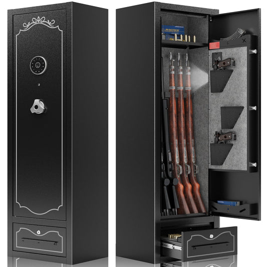 Karini 8 Gun Safe,Gun Safes & Cabinets,Gun Safe for Home Rifles and Pistol,Gun Safe Rifle,Gun Cabinet for Home Rifle and Pistols with Drawer,Gun Cabinets with 3 Pistol Pouch,3 Gun Rack