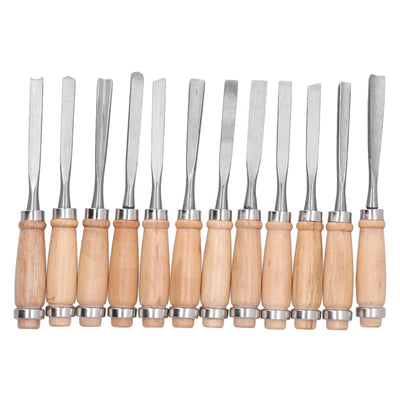 12Pcs 8inch Wood Turning Tools with HSS Blade Woodworking Lathe Chisel Set HRC58~62 High Hardness with Wood Handle for Modeling, Carving, Cutting,Woodworking Carving Gouge Accessories