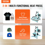 VEVOR 2 in 1 Heat Press Machine, Slide Out Tshirt Press Machine with Hat Press, 360° Swing Away Heat Transfer Machine Multifunction Combo for T-Shirt Hat Cap VEVOR