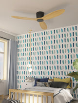 Flush Mount Ceiling Fan no light with Remote, 52 inch Low Profile Wood Ceiling Fan no light, Modern Ceiling Fan without light for Outdoor, Bedroom, Natural Wood and matte Black, DC Motor, 6 Speed OUATER