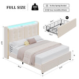 HITHOS Upholstered Full Led Bed Frame with Charging Station and Storage Drawers, Velvet Princess Platform Bed Frames with Crystal-Button Tufted Headboard for Girls and Kids, No Box Spring Need, Beige HITHOS