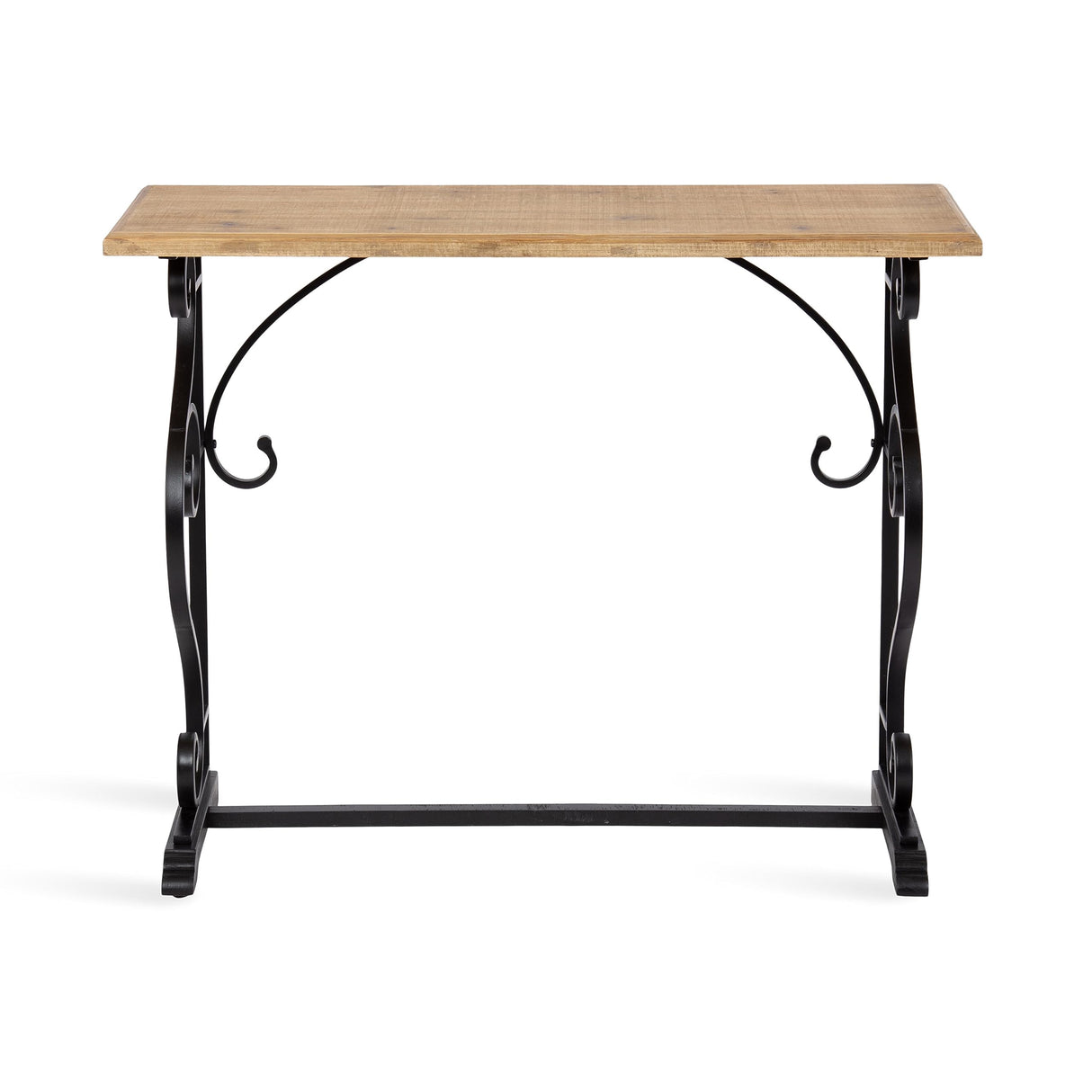 Kate and Laurel Wyldwood Farmhouse Console Table with Ornate Spiral Metal Base and Solid Wood Tabletop, 13x36x30, Black Kate and Laurel