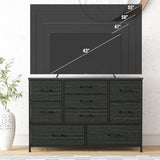 Furnulem Wide Dresser with 9 Large Drawers for 55'' Long TV Stand Entertainment Center,Wood Shelf Storage for Bedroom,Living Room,Closet,Entryway,Sturdy Metal Frame(Black Oak Furnulem