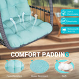 LEVELEVE Egg Chair with Stand,Patio Rattan Wicker Hanging Swing Egg Chair Hammock Chair for Bedroom Porch Garden,Thickened Aluminum Alloy Steel Frame and UV Resistant Cushion,350LBS Capacity LEVELEVE