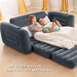 Intex 66552EP Inflatable Pull-Out Sofa: Built-in Cupholder – Velvety Surface – 2-in-1 Valve – Folds Compactly – 46" x 88" x 26" Intex