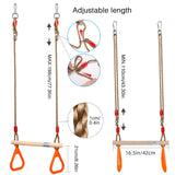 PELLOR Kids Trapeze Bar with Rings,Wooden Trapeze Swing Bar for Ninja Warrior Obstacle Course,Children's Swing Set Indoor Outdoor Garden,Yard,Playground PELLOR