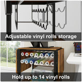 PUNCIA 3 Tier Movable Heat Press Table with Vinyl Roll Holder, Heat Transfer Stand with Folding Shelf,Heavy Duty Rolling Workbench for DIY Sublimation Transfer Machine,Heat Press Cart,Craft Table PUNCIA