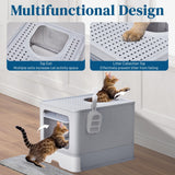Outvita Large Cat Litter Box with Litter Mat and Scoop, Foldable Litter Box with Lid, Front Entry Top Exit Kitty Enclosed, Odor Control Easy Clean (Grey) Outvita