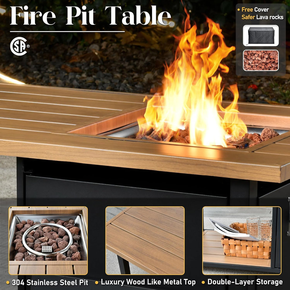 CAODOC 11 Pieces Outdoor Patio Furniture Set, Rattan Wicker Sectional Swivel Rocker Chairs Sets with Fire Pit, Swivel Glider Chairs, and Coffee Table CAODOC