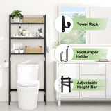 MallKing Over The Toilet Storage, Wooden 3-Tier Over-The-Toilet Rack Bathroom Space Saver Organizer, Freestanding Above Toilet with Toilet Paper Holder and Hooks (Black) MallKing