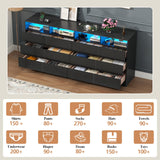 Loomie 12 Drawer Black Dresser with Charging Station & Led Lights for Bedroom, Long 63" Quadruple Wide Dresser TV Stand for TVs up to 75", Large Dressers Organizer with 4 Open Cubbies for Living Room Loomie