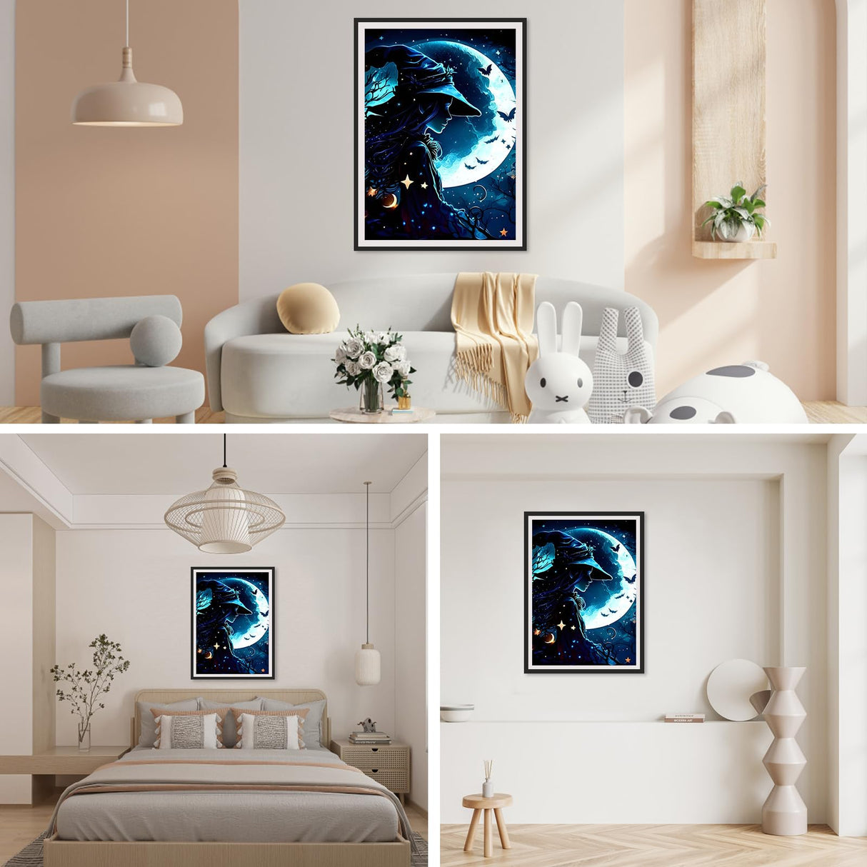 SENQAO Halloween Diamond Painting Kits for Adults, Moon Witch Pumpkin Diamond Art Kits Full Drill Bats Star Diamond Dots Paint with Diamonds Gem Arts and Crafts Home Wall Decor 12x16inch SENQAO