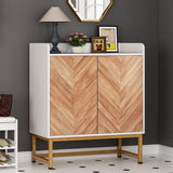 Saudism 29 Gallon Fish Tank Stand, Small Aquarium Stand 20 Gallon with Doors & Adjustable Shelves, Boho Sideboard Coffee Bar Cart, Kitchen Cupboard Console Table, 30.5" L×15.7" W×35" H, White/Gold Saudism