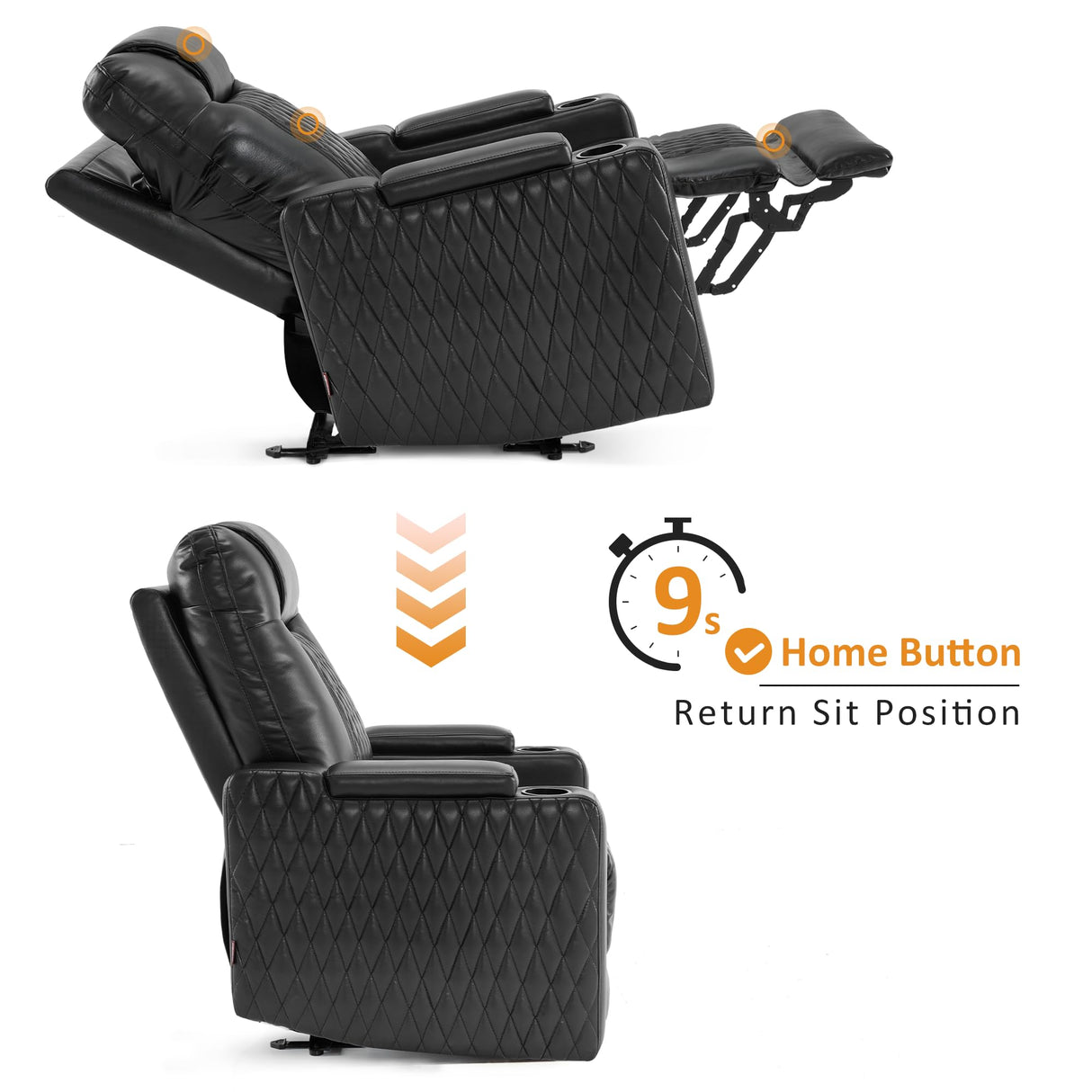 MCombo Zero Gravity Oversized Power Recliner Chair for Adults with Power Headrest & LED Light, Faux Leather Recliner Chair for Living Room & Home Theater, USB Port, Armrest Storage HTS401 MCombo