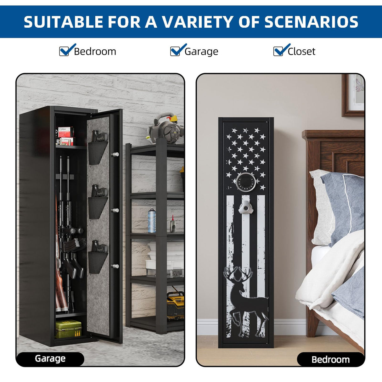 KAER 6 Gun Safe for Rifles and Pistols, Large Gunsafe Cabinet Rifle Safe Assembled Gun Safes for Home Rifles and Shotguns with Upgraded Digital Keypad Key Lock LED Light Removable Shelves Gun Racks KAER