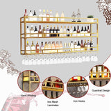Wall Mounted Wine Rack with LED Light, Floating Liquor Glass Holder 3 Tiers, Large Metal Wine Bottle Display Rack Hanging Shelf, for Home Bar Dining Room Decorative(black, 39.42x35.43x9.84in) RAJYQODIS