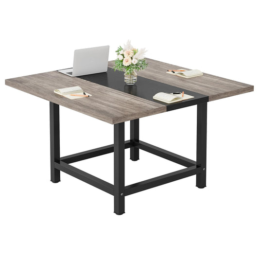 LITTLE TREE 39-Ince Square Small Conference Room Table for 4 People,Wood Computer Desk for Home Office, Small Space (Chair not Included) - WoodArtSupply